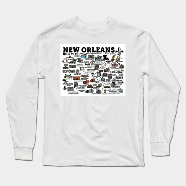 New Orleans Map Long Sleeve T-Shirt by fiberandgloss